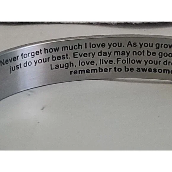 Inspirational Cuff Bracelet Gift Stainless Steel Engraved Bangle - Picture 7 of 11